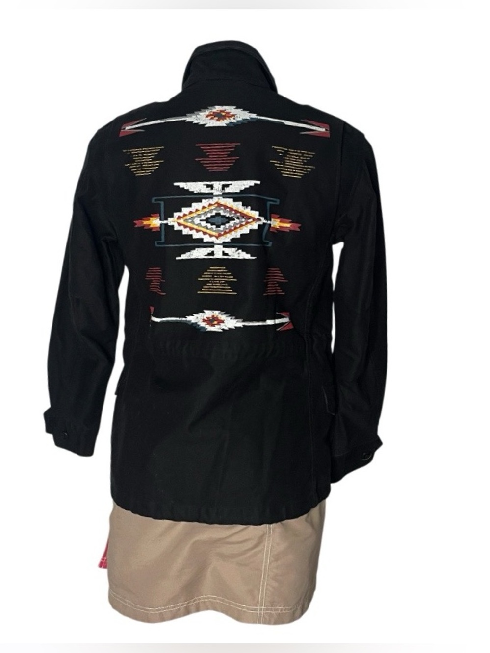 POLO RALPH LAUREN Black M-65 Field Jacket Southwestern Aztec Design Size XS